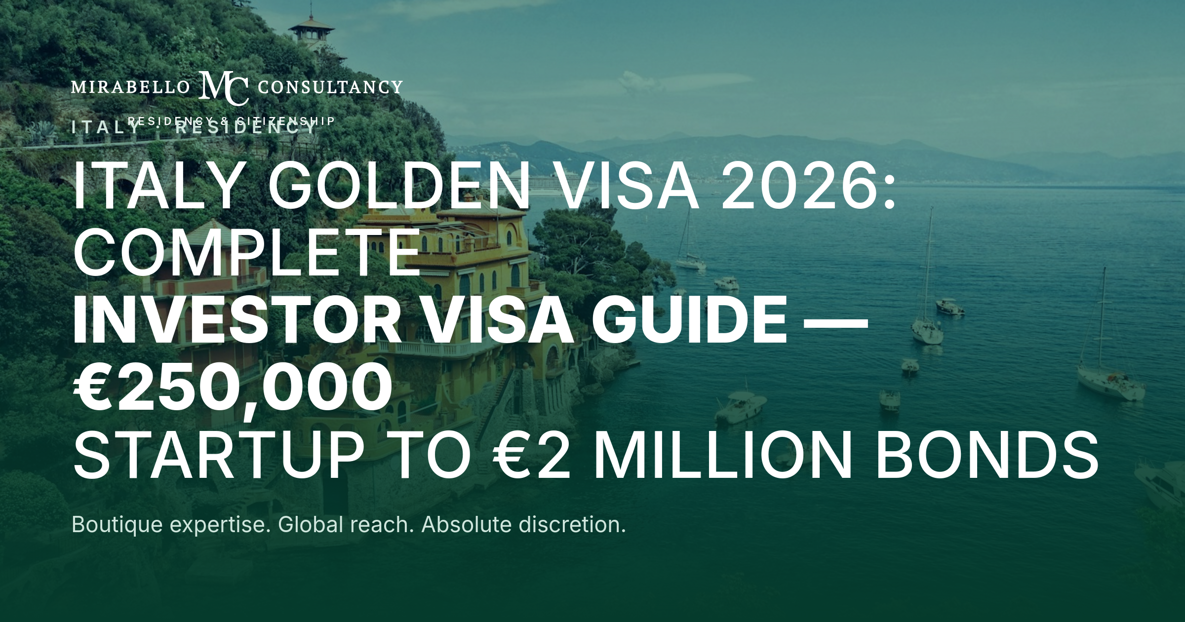 Italy Golden Visa 2026: Complete Investor Visa Guide, €250,000 Startup to €2 Million Bonds